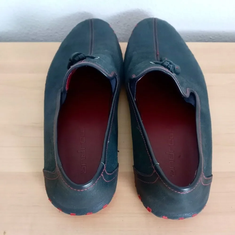 Andrew Leather Loafers Suction Slip Resistant Sole SZ 10 * 43 Blue Red Slip Ons